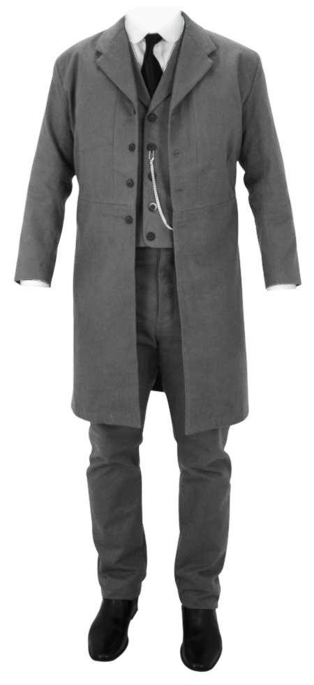  Victorian Old West Mens Coats Gray Cotton Solid Frock Matched Separates |Antique Vintage Fashioned Wedding Theatrical Reenacting Costume |