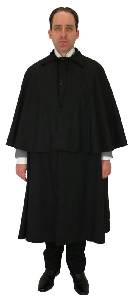  Victorian Old West Mens Coats Black Cotton Solid Cloaks Overcoats Inverness |Antique Vintage Fashioned Wedding Theatrical Reenacting Costume |