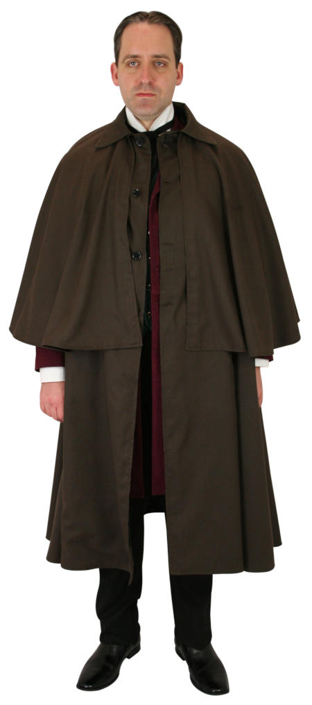  Victorian Old West Edwardian Mens Coats Brown Cotton Solid Cloaks Overcoats Inverness |Antique Vintage Fashioned Wedding Theatrical Reenacting Costume | Dickens