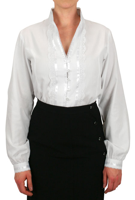  Edwardian Steampunk Ladies Blouses White Cotton Solid Lacy Fitted |Antique Vintage Old Fashioned Wedding Theatrical Reenacting Costume |