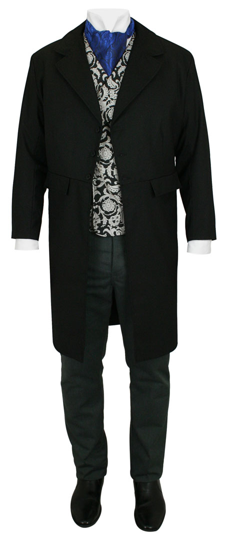  Victorian Edwardian Old West Mens Coats Black Wool Blend Synthetic Solid Frock Matched Separates |Antique Vintage Fashioned Wedding Theatrical Reenacting Costume | Dickens