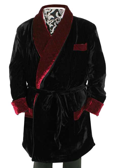  Victorian Edwardian Mens Coats Black Burgundy Red Velvet Synthetic Solid Smoking Robes Jackets |Antique Vintage Old Fashioned Wedding Theatrical Reenacting Costume |