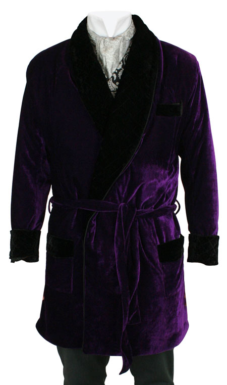  Victorian Edwardian Mens Coats Purple Velvet Synthetic Solid Smoking Robes Jackets |Antique Vintage Old Fashioned Wedding Theatrical Reenacting Costume |