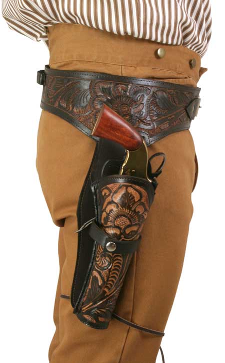  Old West Holsters and Gunbelts Brown Two-Tone Leather Tooled Gunbelt Holster Combos |Antique Vintage Fashioned Wedding Theatrical Reenacting Costume |