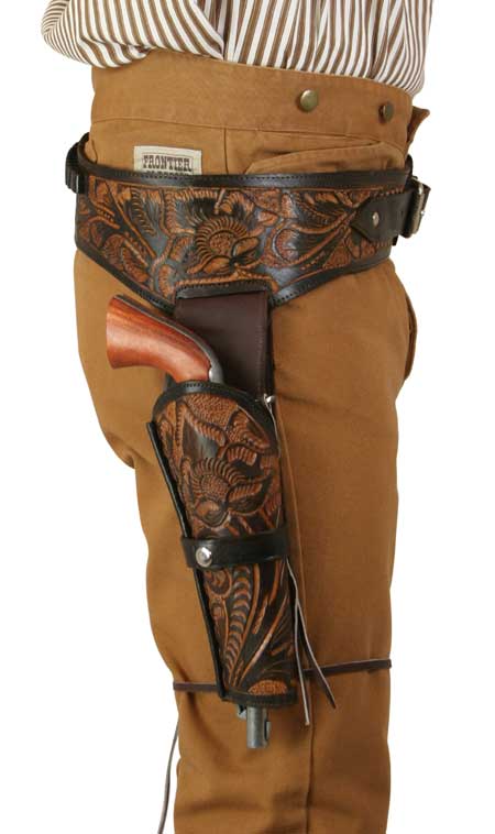  Old West Holsters and Gunbelts Brown Two-Tone Leather Tooled Gunbelt Holster Combos |Antique Vintage Fashioned Wedding Theatrical Reenacting Costume |