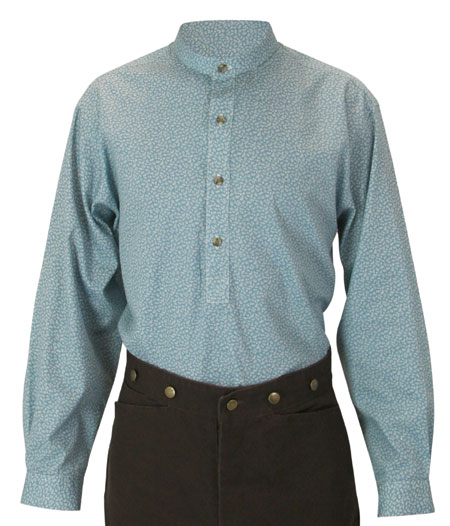  Victorian Old West Mens Shirts Blue Cotton Print Work |Antique Vintage Fashioned Wedding Theatrical Reenacting Costume |