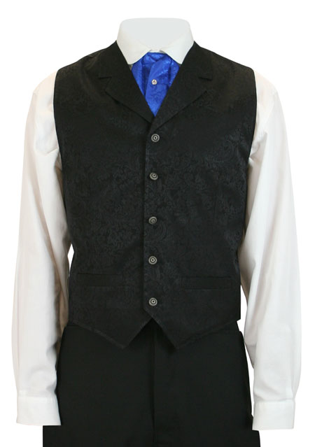 Victorian Old West Edwardian Mens Vests Black Silk Floral Dress |Antique Vintage Fashioned Wedding Theatrical Reenacting Costume |