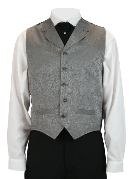  Victorian Old West Edwardian Mens Vests Gray Silk Floral Dress |Antique Vintage Fashioned Wedding Theatrical Reenacting Costume |