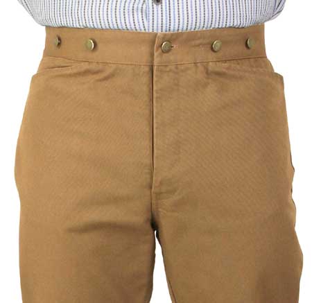  Victorian Old West Edwardian Mens Pants Tan Brown Canvas Cotton Solid Work |Antique Vintage Fashioned Wedding Theatrical Reenacting Costume |