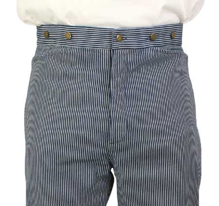  Victorian Old West Mens Pants Blue Cotton Stripe Work |Antique Vintage Fashioned Wedding Theatrical Reenacting Costume |