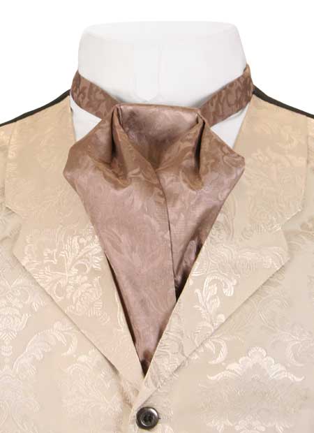  Victorian Old West Edwardian Mens Ties Brown Silk Paisley Puff |Antique Vintage Fashioned Wedding Theatrical Reenacting Costume |