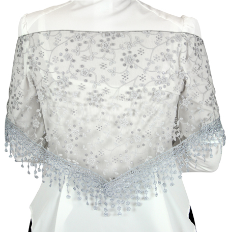  Victorian Old West Edwardian Ladies Shawls Silver Gray Lace Synthetic Floral |Antique Vintage Fashioned Wedding Theatrical Reenacting Costume |
