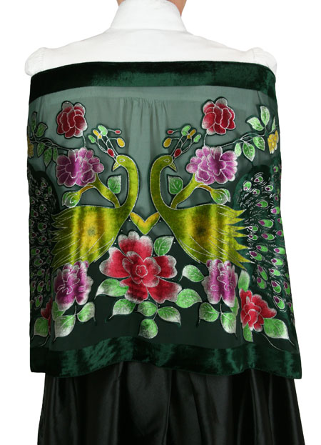  Victorian Old West Edwardian Ladies Shawls Green Velvet Synthetic Floral Peacock |Antique Vintage Fashioned Wedding Theatrical Reenacting Costume |