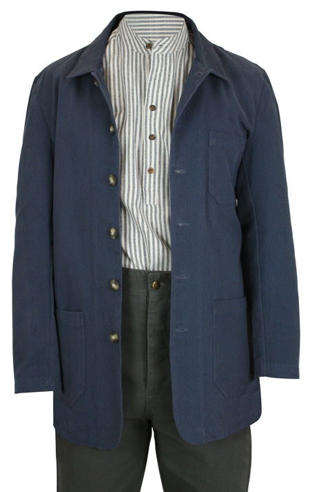  Victorian Old West Edwardian Mens Coats Blue Cotton Solid Chore |Antique Vintage Fashioned Wedding Theatrical Reenacting Costume |