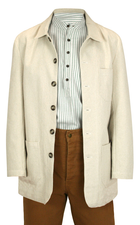  Victorian Old West Edwardian Mens Coats Ivory Tan Cotton Solid Chore |Antique Vintage Fashioned Wedding Theatrical Reenacting Costume |