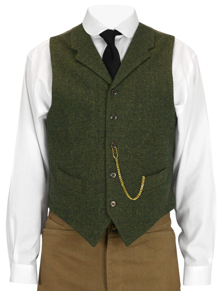  Victorian Old West Steampunk Edwardian Mens Vests Green Tweed Wool Blend Herringbone Dress Matched Separates |Antique Vintage Fashioned Wedding Theatrical Reenacting Costume | Aviator