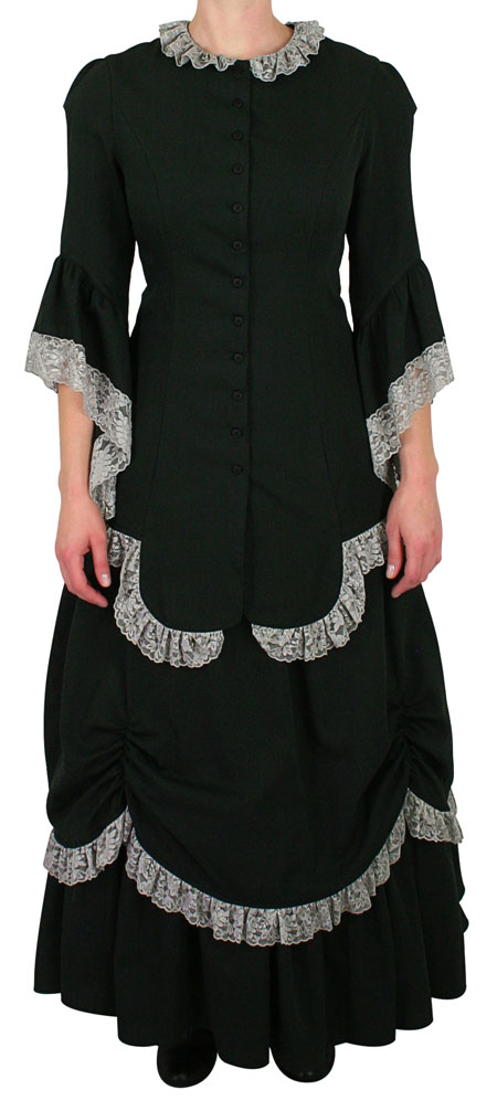  Victorian Old West Ladies Dresses and Suits Black Cotton Solid |Antique Vintage Fashioned Wedding Theatrical Reenacting Costume |