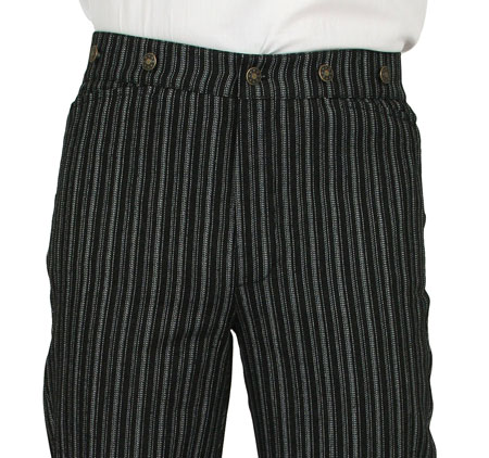  Victorian Old West Steampunk Edwardian Mens Pants Black Cotton Blend Stripe Dress Work |Antique Vintage Fashioned Wedding Theatrical Reenacting Costume |