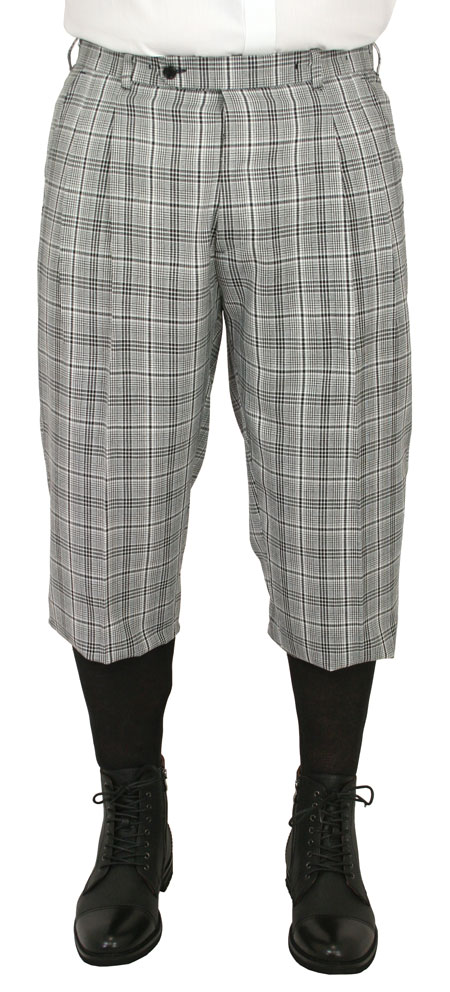  Victorian Edwardian Steampunk Mens Pants Black Gray Synthetic Plaid Knickers |Antique Vintage Old Fashioned Wedding Theatrical Reenacting Costume | Golf