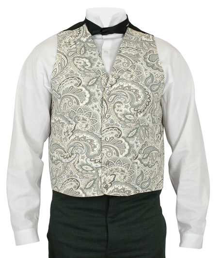 Victorian Edwardian Regency Mens Vests Gray Tapestry Cotton Paisley Dress |Antique Vintage Old Fashioned Wedding Theatrical Reenacting Costume |