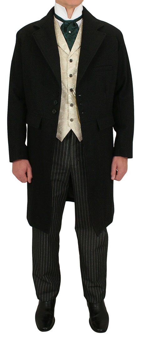 Victorian Old West Mens Coats Black Wool Solid Frock |Antique Vintage Fashioned Wedding Theatrical Reenacting Costume | Dickens