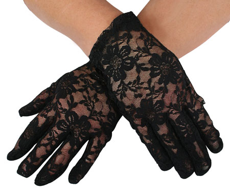  Regency Victorian Steampunk Edwardian Old West Ladies Accessories Black Lace Synthetic Floral Gloves |Antique Vintage Fashioned Wedding Theatrical Reenacting Costume | Mardi Gras