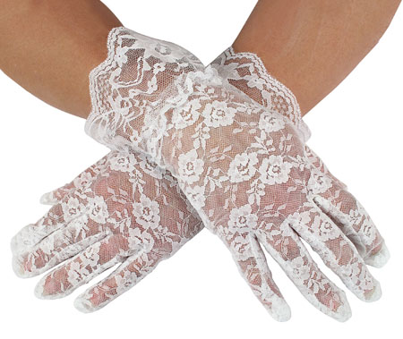  Regency Victorian Steampunk Edwardian Old West Ladies Accessories White Lace Synthetic Floral Gloves |Antique Vintage Fashioned Wedding Theatrical Reenacting Costume | Mardi Gras
