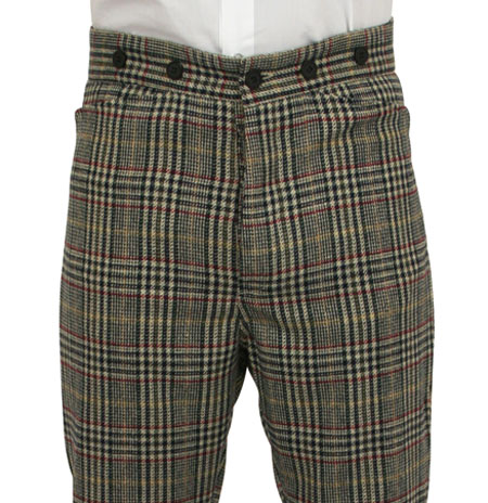  Victorian Old West Steampunk Edwardian Mens Pants Brown Wool Blend Synthetic Plaid Dress |Antique Vintage Fashioned Wedding Theatrical Reenacting Costume |
