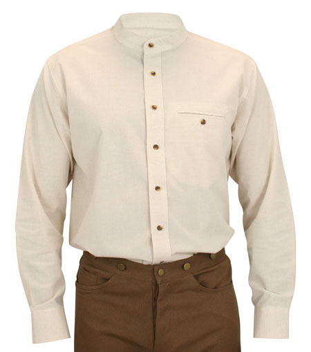  Victorian Edwardian Old West Mens Shirts Ivory Linen Cotton Solid Dress Work Grandfather |Antique Vintage Fashioned Wedding Theatrical Reenacting Costume |