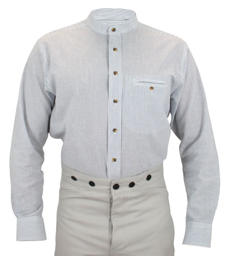  Victorian Edwardian Old West Mens Shirts White Cotton Linen Stripe Dress Work Grandfather |Antique Vintage Fashioned Wedding Theatrical Reenacting Costume |