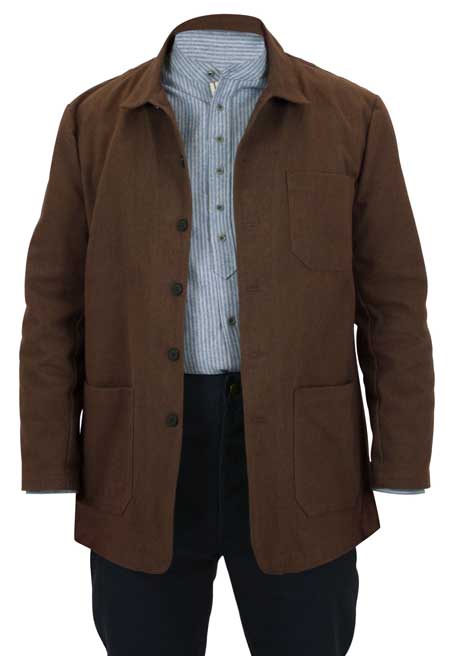  Victorian Old West Edwardian Mens Coats Brown Cotton Solid Chore Matched Separates |Antique Vintage Fashioned Wedding Theatrical Reenacting Costume |