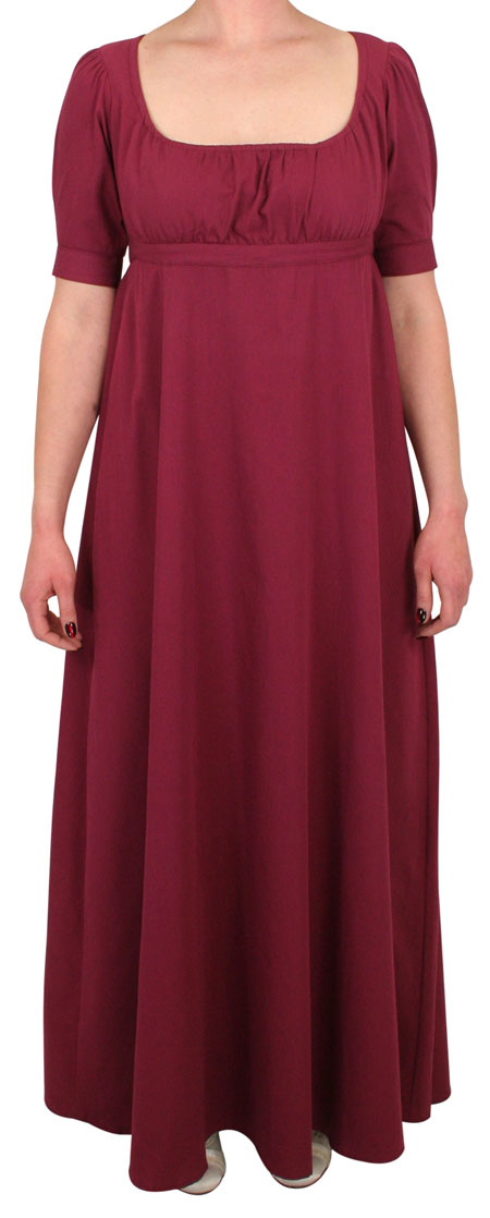  Regency Ladies Dresses and Suits Burgundy Cotton Solid |Antique Vintage Old Fashioned Wedding Theatrical Reenacting Costume |