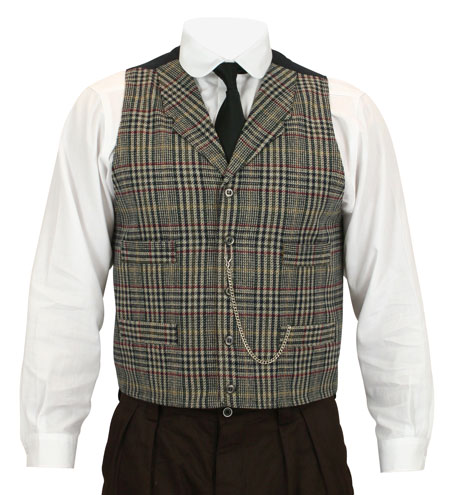  Victorian Old West Steampunk Edwardian Mens Vests Brown Wool Blend Synthetic Plaid Dress |Antique Vintage Fashioned Wedding Theatrical Reenacting Costume |