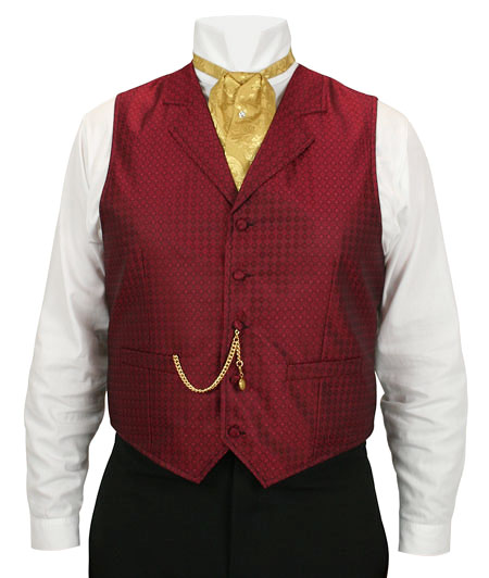  Victorian Edwardian Old West Mens Vests Burgundy Red Satin Microfiber Synthetic Geometric Dress |Antique Vintage Fashioned Wedding Theatrical Reenacting Costume |