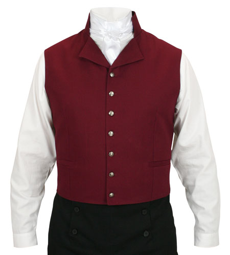  Regency Mens Vests Burgundy Red Cotton Solid Dress |Antique Vintage Old Fashioned Wedding Theatrical Reenacting Costume |