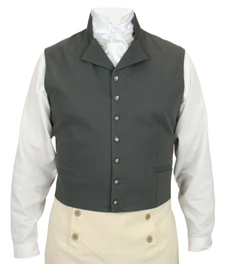  Regency Mens Vests Gray Cotton Solid Dress |Antique Vintage Old Fashioned Wedding Theatrical Reenacting Costume |