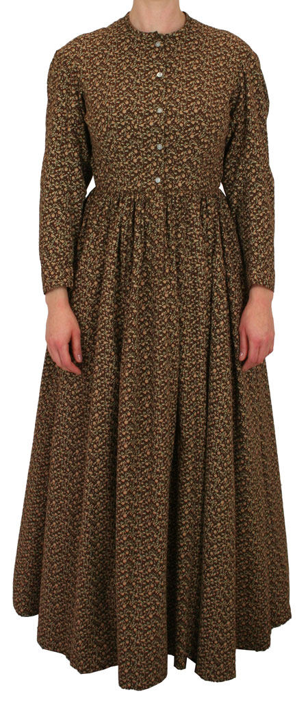  Victorian Old West Edwardian Ladies Dresses and Suits Brown Cotton Floral Calico |Antique Vintage Fashioned Wedding Theatrical Reenacting Costume |