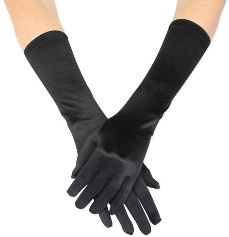 Elbow Length Satin Gloves - Black