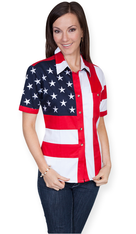 Star Spangled Short Sleeve Western Blouse - Red