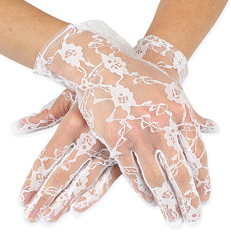 Chantilly Lace Gloves, Plain Wrist - White