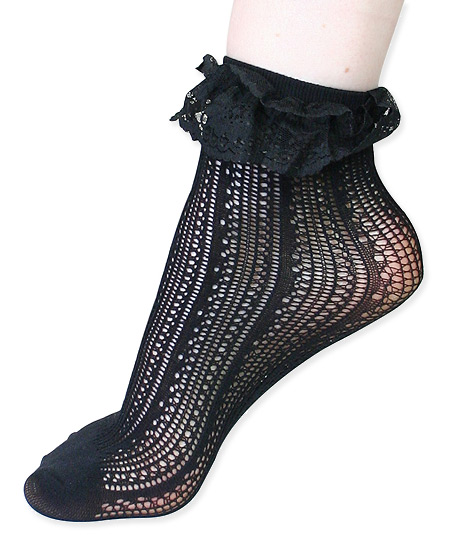 Crochet Net Lace Top Anklet - Black