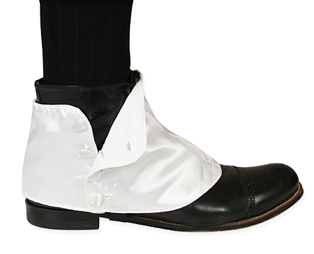 Premium Mens Button Spats - White Satin / White Buttons (One Pair)