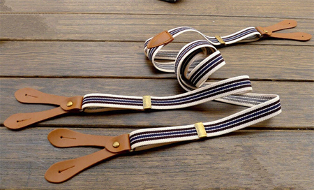 Elastic Y-Back Fashion Suspenders - Natural/Blue/Brown